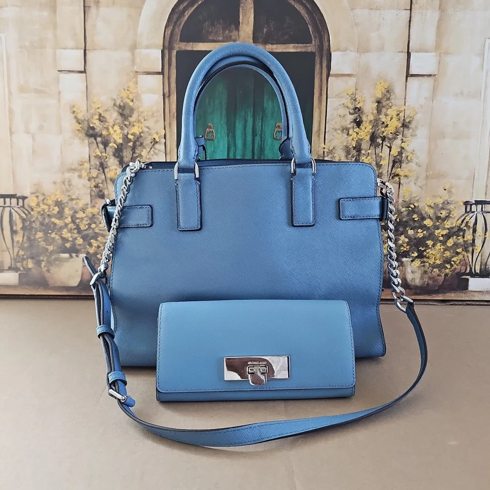 MICHAEL Michael Kors‎ Blue Saffiano Leather Large Emma Satchel